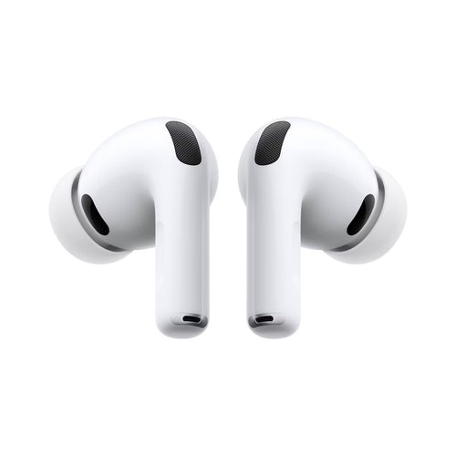 White AirPods Pro 3 earbuds viewed from the front